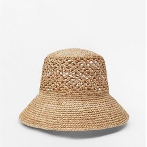 Zara Open Weave Bucket Hat Light Tan Beige 100% Plant Fiber